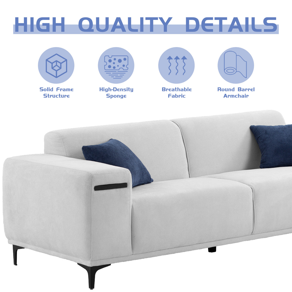 Beige 3 Seater Sofa with 2 Walnut Tray Tables T637
