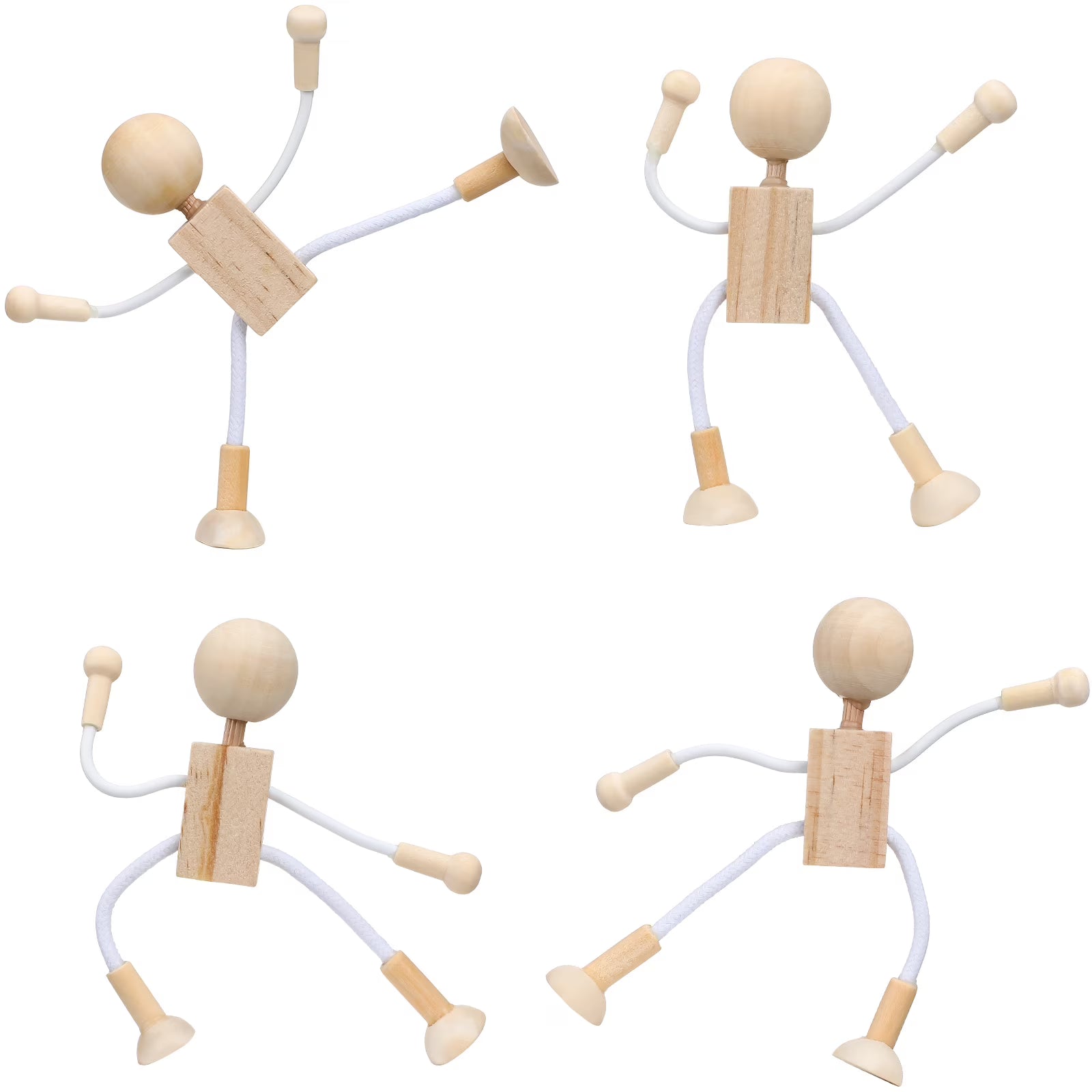4 Pcs Unfinished Wooden Robot Toys Painting Crafts C37186