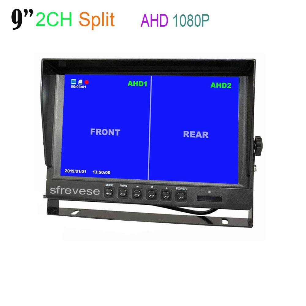 9" 4Pin IPS HD DVR 2CH Split Car Rear View Monitor + 2x AHD 1080P Reversing Backup Camera Waterproof 12V-24V C76699