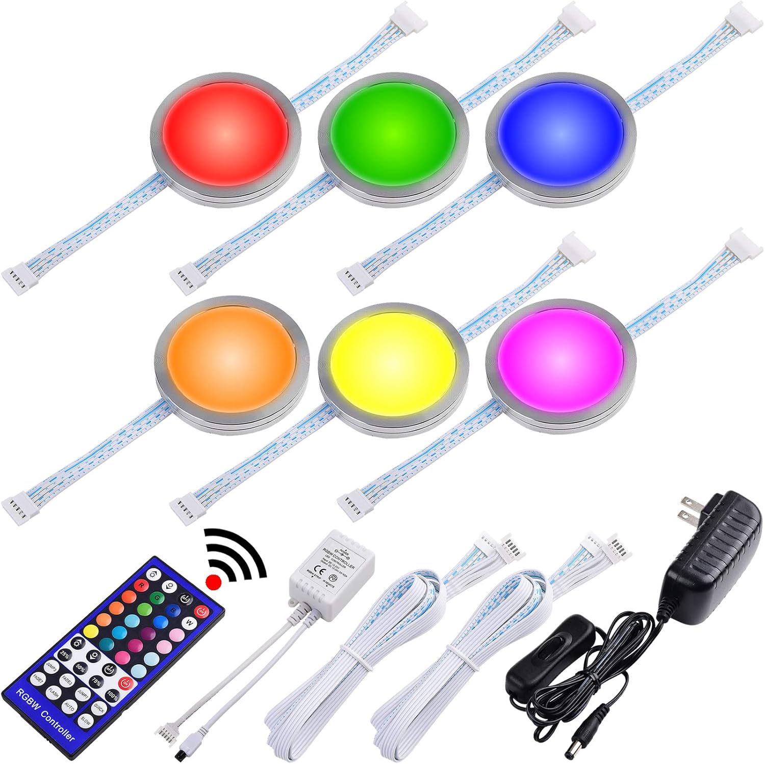 RGBWW Under Cabinet LED Puck Light Kit, 6 Lights Pack of 2 S90444