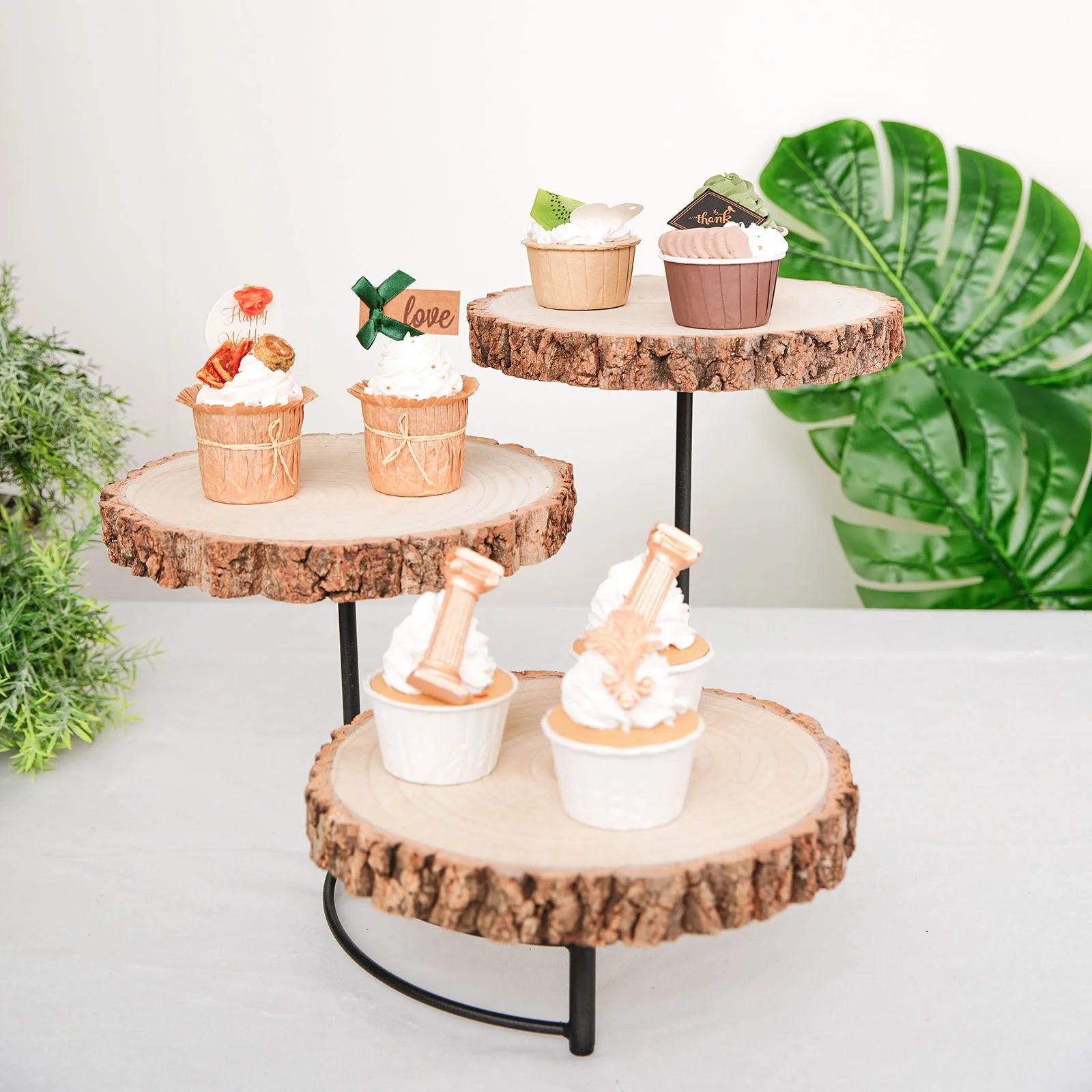 3-Tier Wood Slice Cheese Board and Cupcake Stand A4440