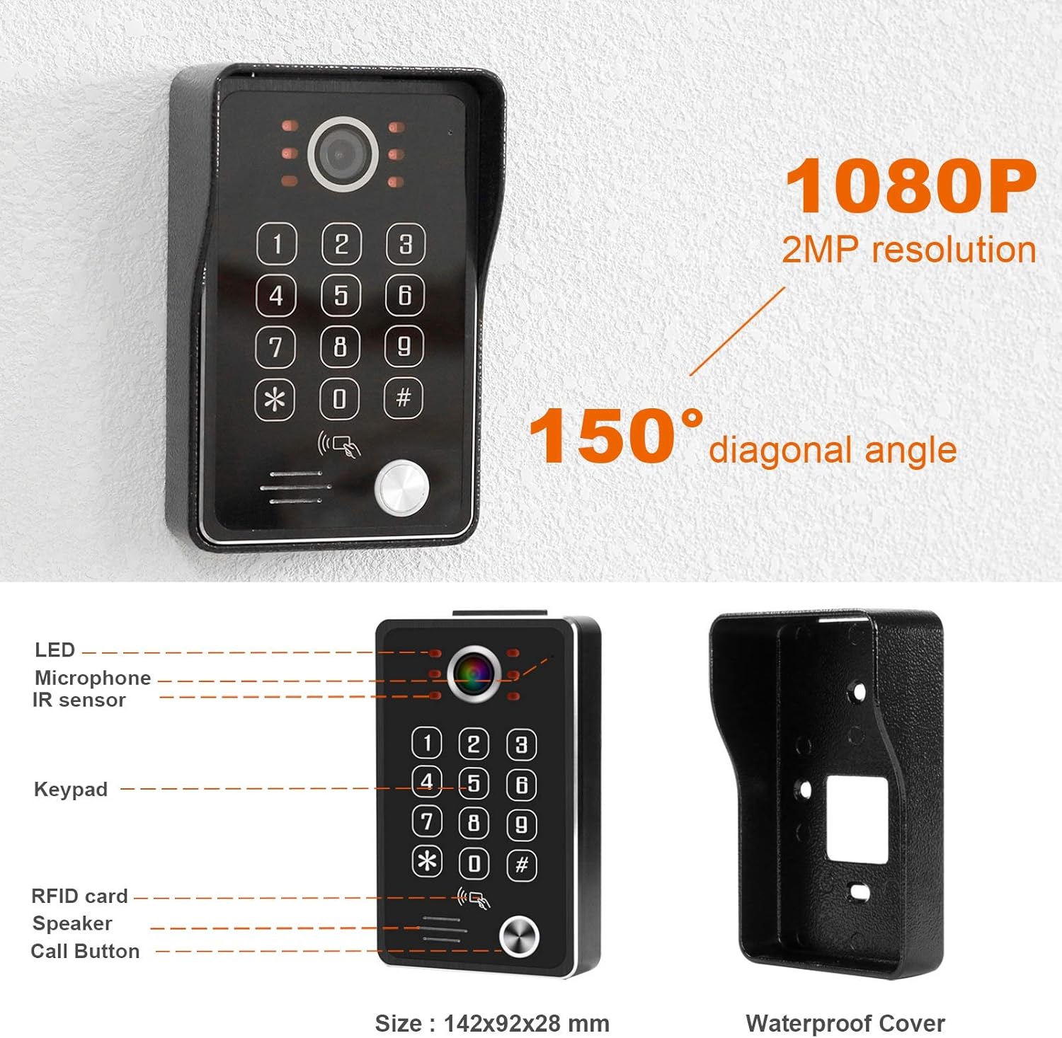 WiFi Video Doorbell with Monitor, 7 Inch Touch Screen Camera 1080P, RFID Password Unlock H1222