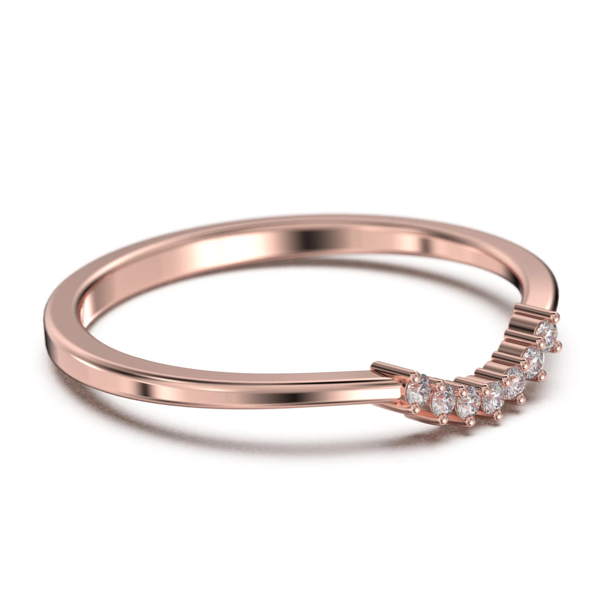 10K Rose Gold Crescent Diamond Wedding Band A46020