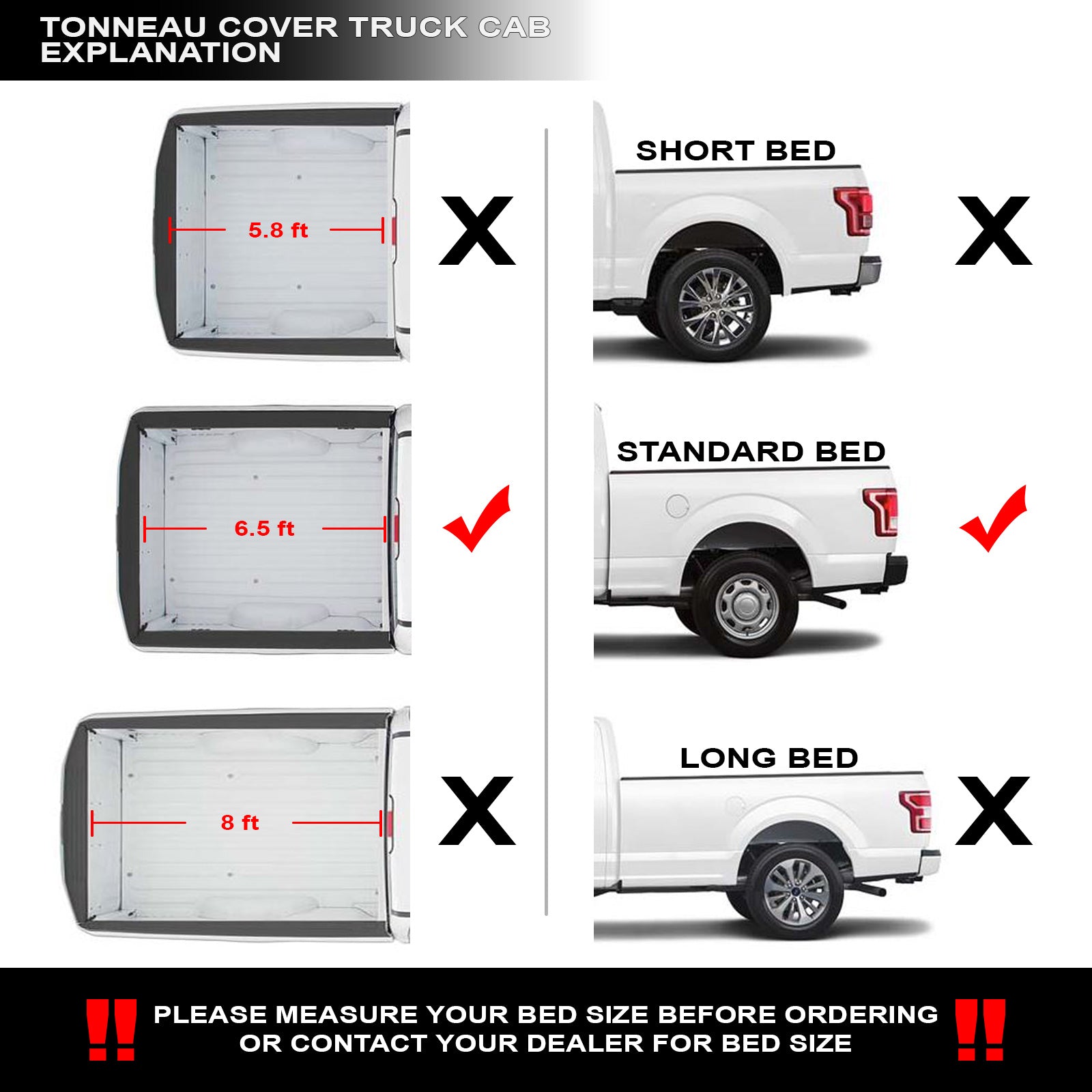Black Hidden Snap Tonneau Cover for 6.5 Feet Bed H5086