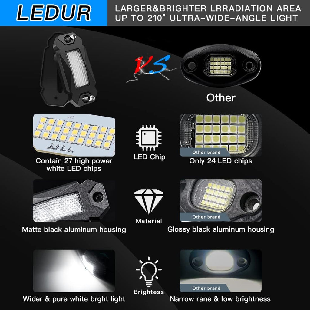 White LED Rock Lights 4 Pods with Switch Wire Harness M901