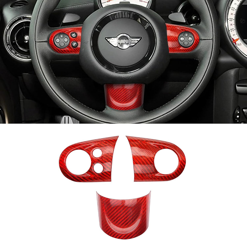 Carbon Fiber Steering Wheel Cover Trim 3Pcs Black T3506