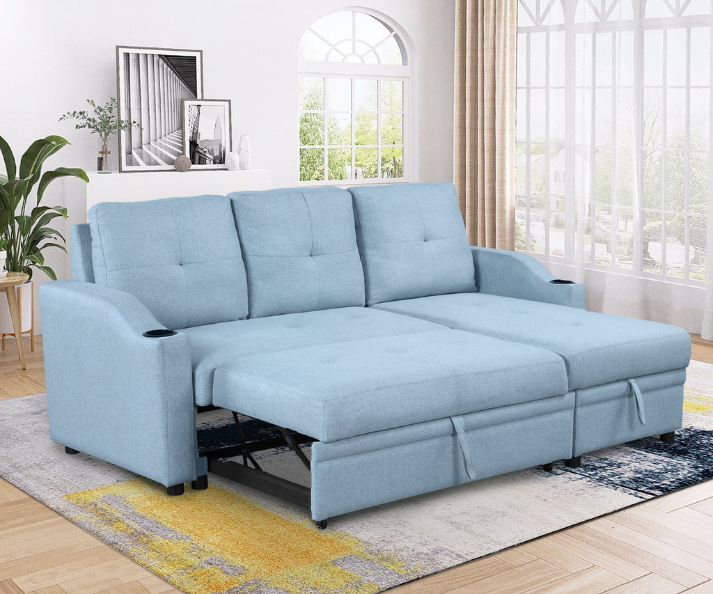 Blue Padded Pull Out Sofa Bed X7477
