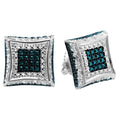 0.15 Carat Round Blue & White Diamond Micro Pave Screwback Stud Earrings in 925 Sterling Silver W9394
