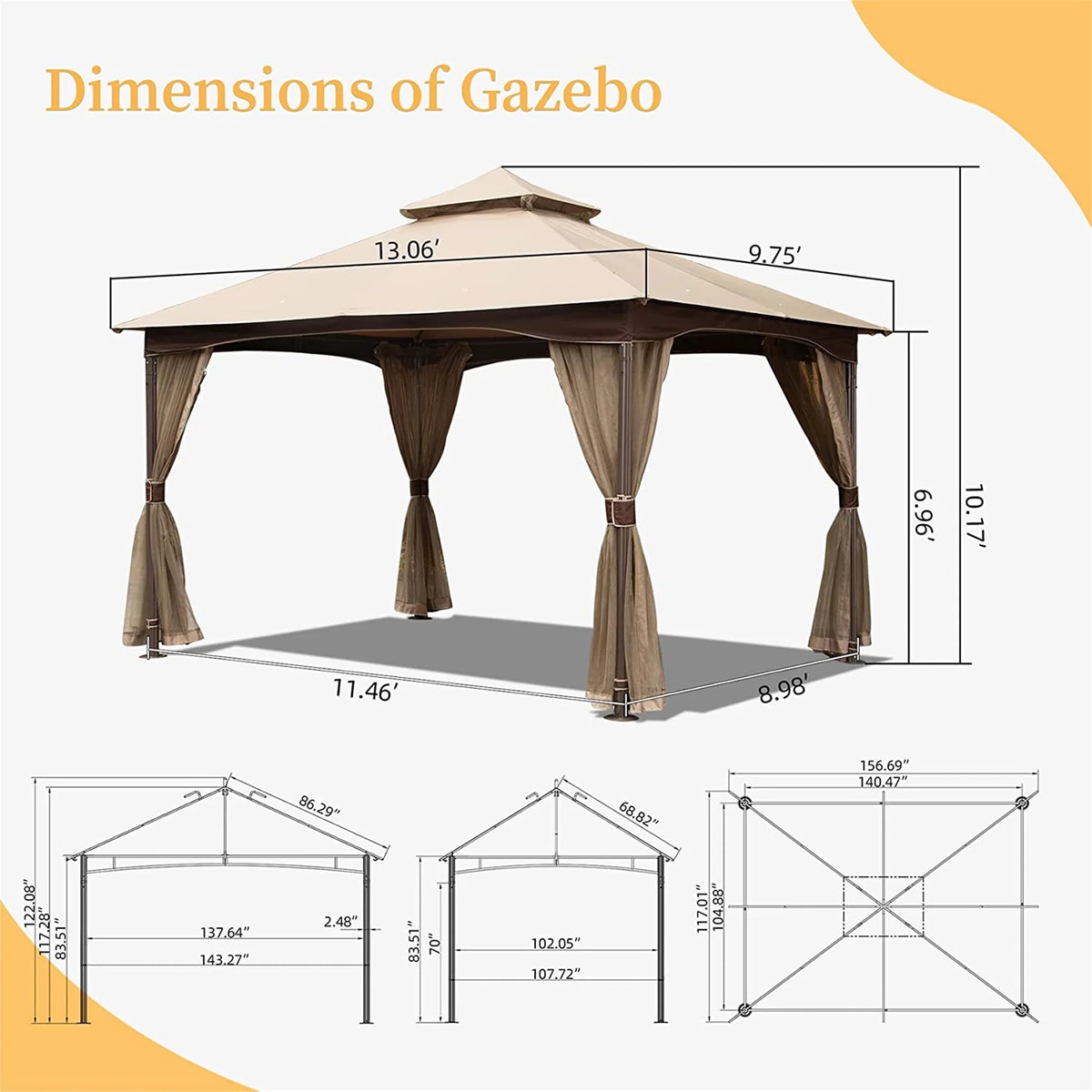 Outdoor Gazebo with Mosquito Netting W114074