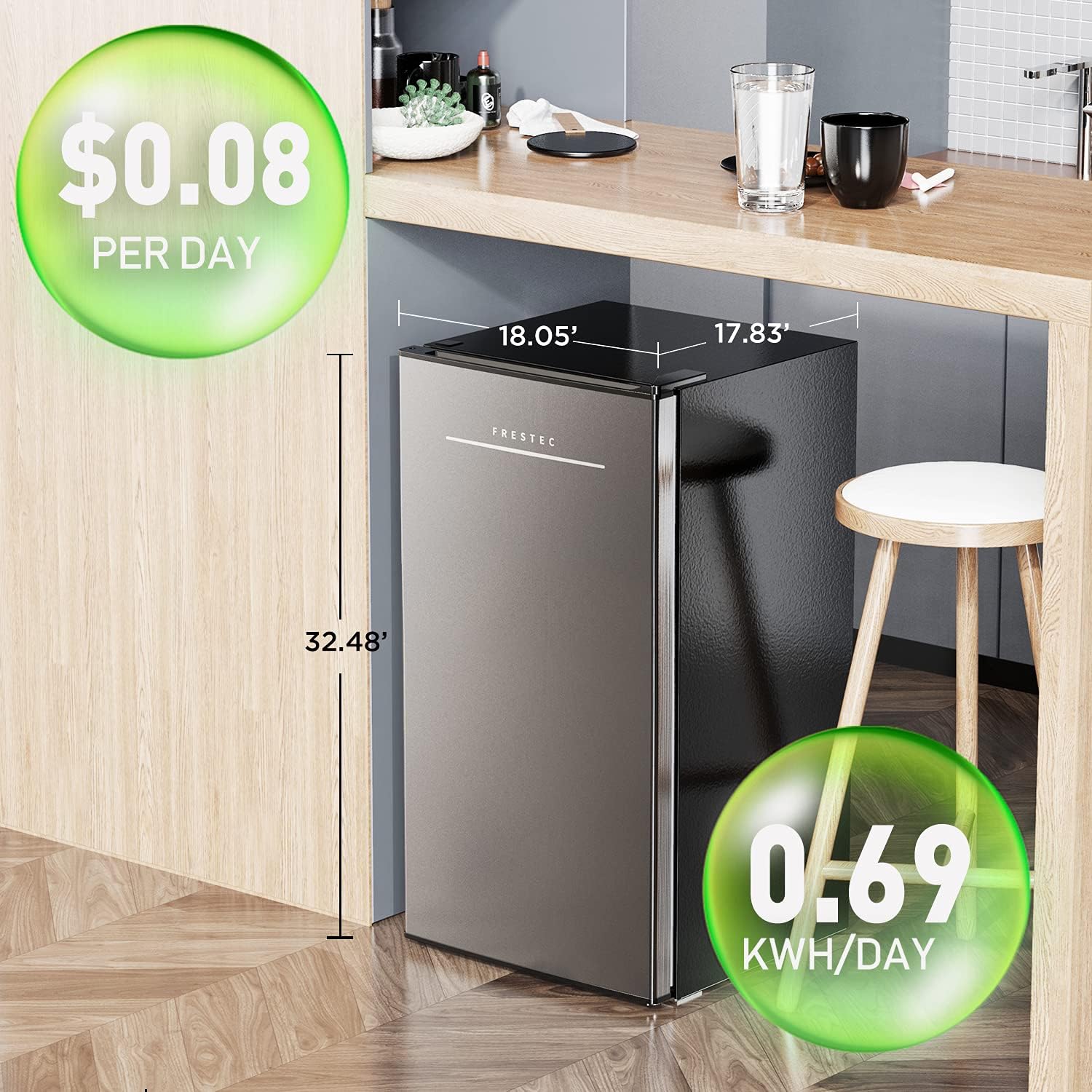 3.2 Cu.Ft Single Door Mini Fridge with Freezer N39682