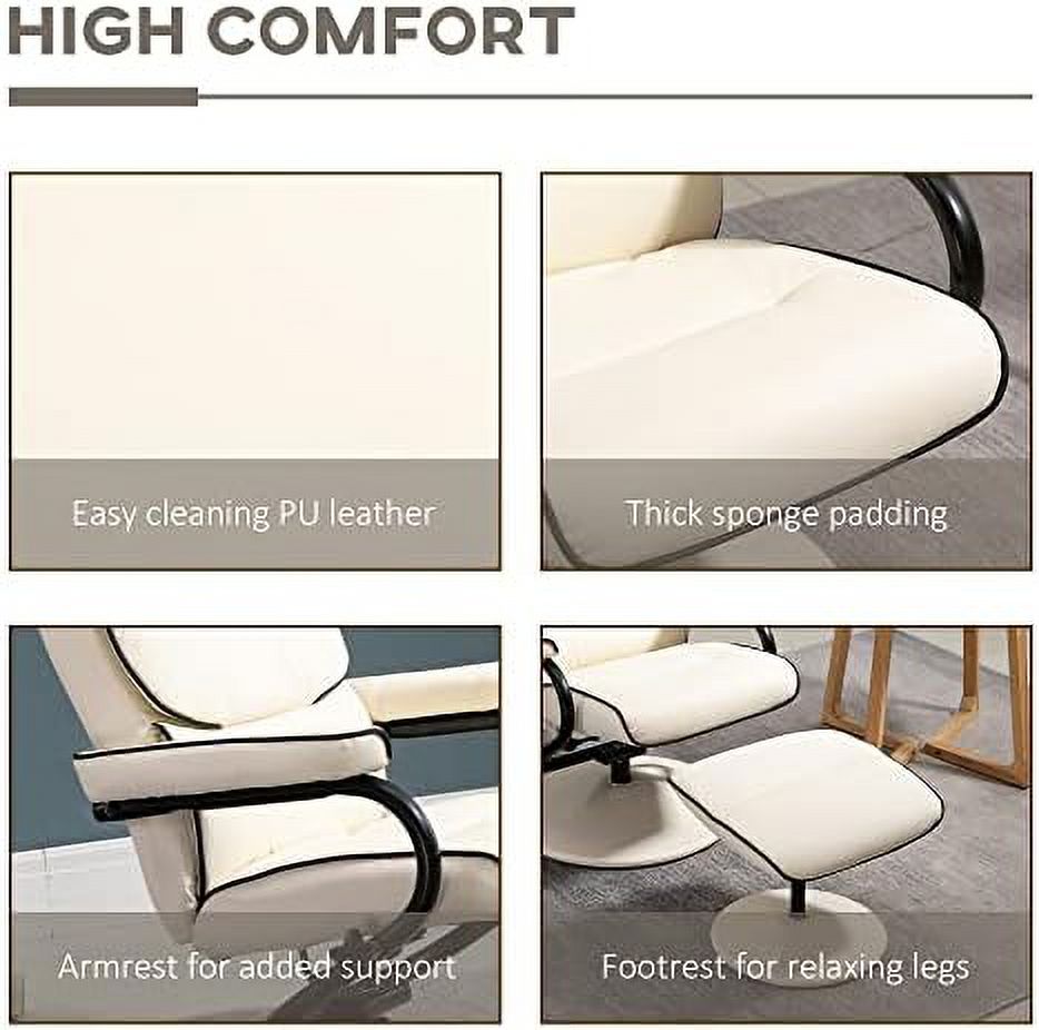 Cream White PU Leather Swivel Recliner Chair with Ottoman M810