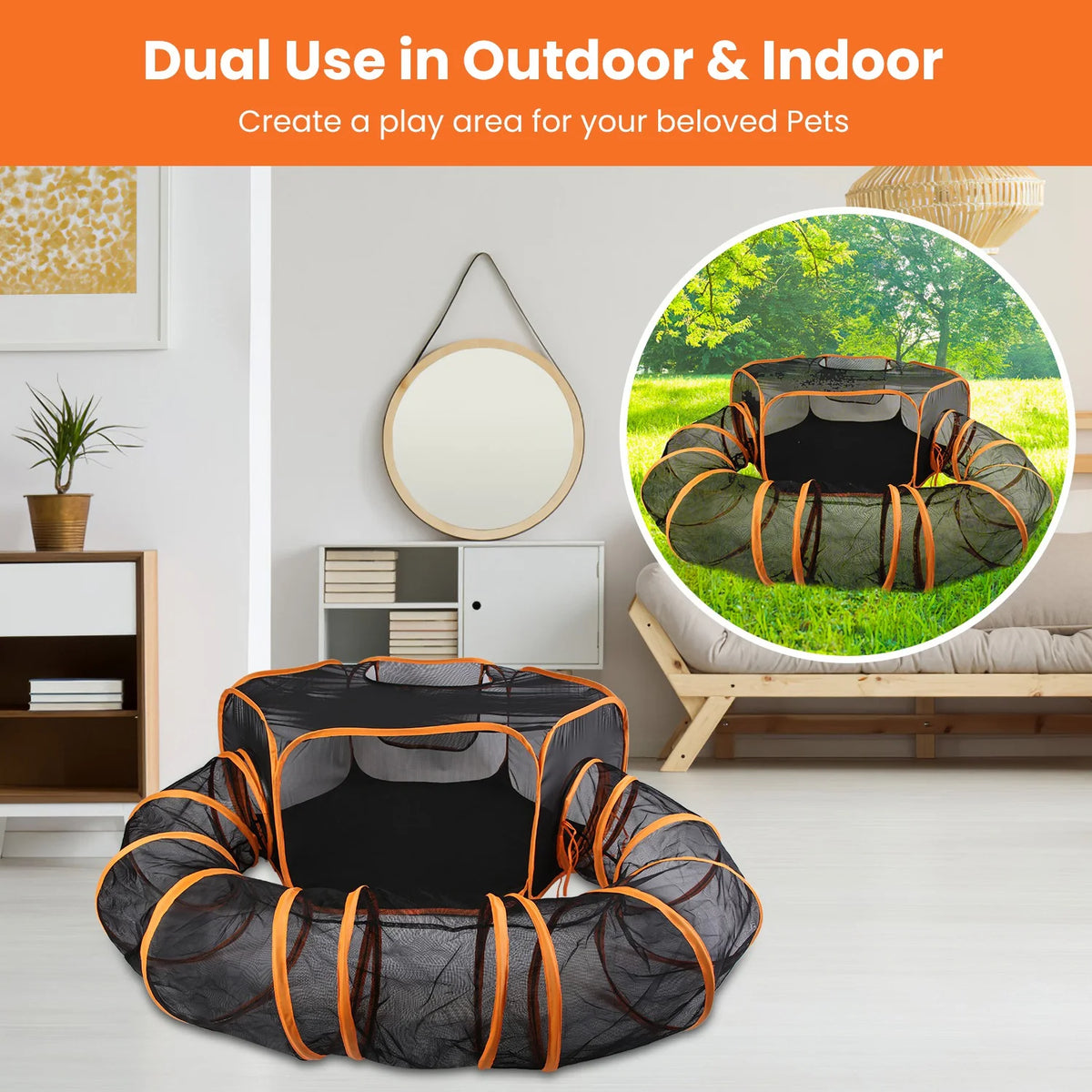 2 in 1 Foldable Pet Play Tent with Tunnel and Carry Bag, Black H9735