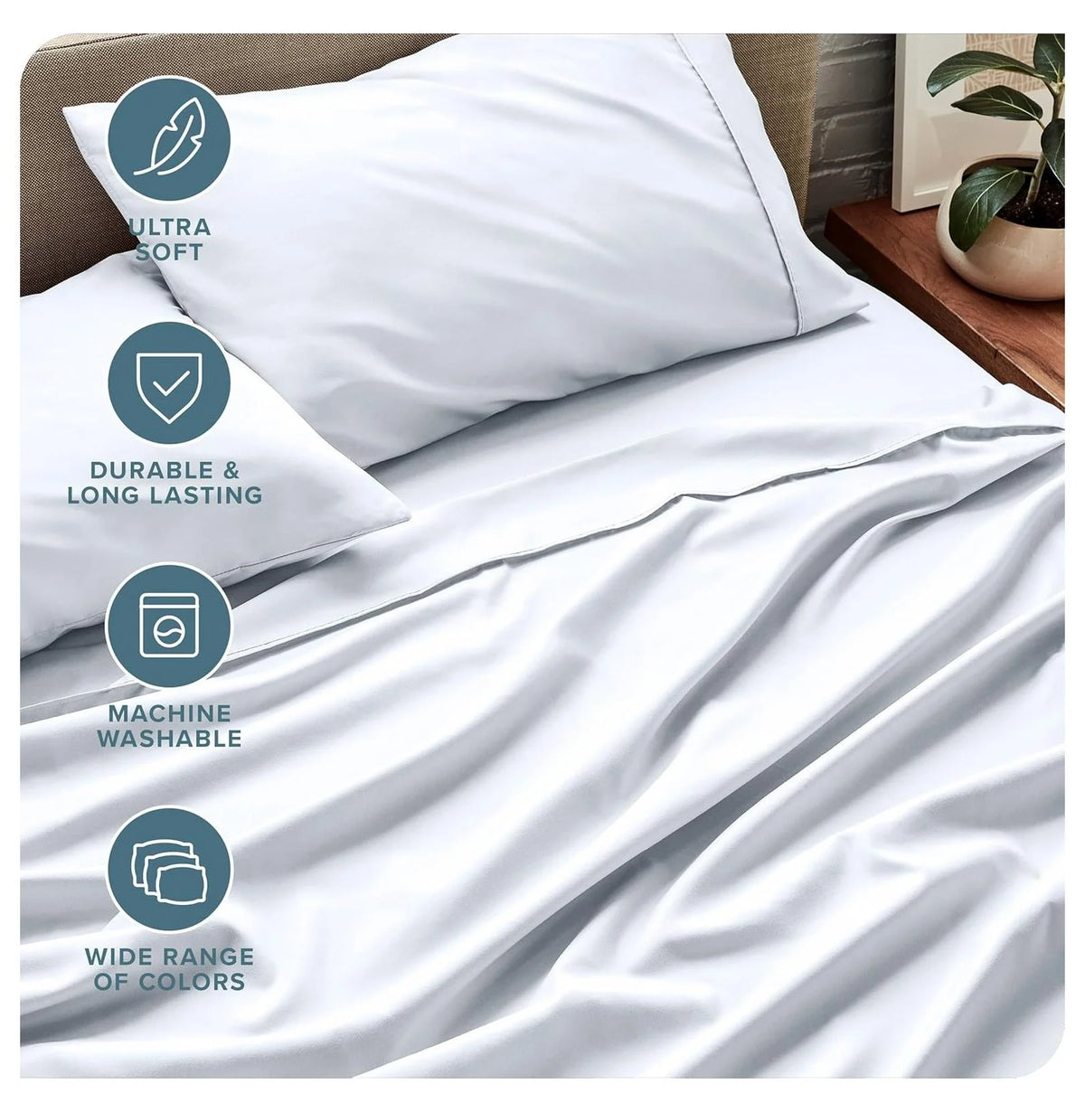 Queen 4 Piece Microfiber Bed Sheet Set with Pillowcases D712