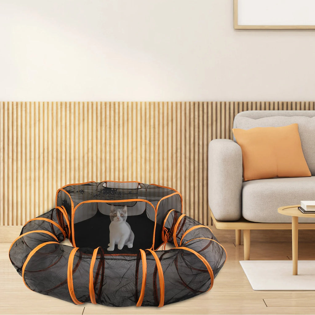 2 in 1 Foldable Pet Play Tent with Tunnel and Carry Bag, Black H9735