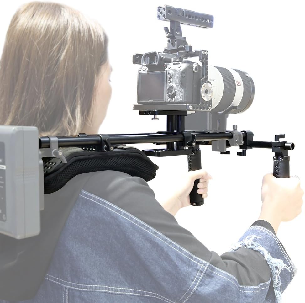 15mm Shoulder Pad Rig Support System with Riser Base Plate Mount, 15mm Rod and Handle Grips for DSLR Camera Y8373