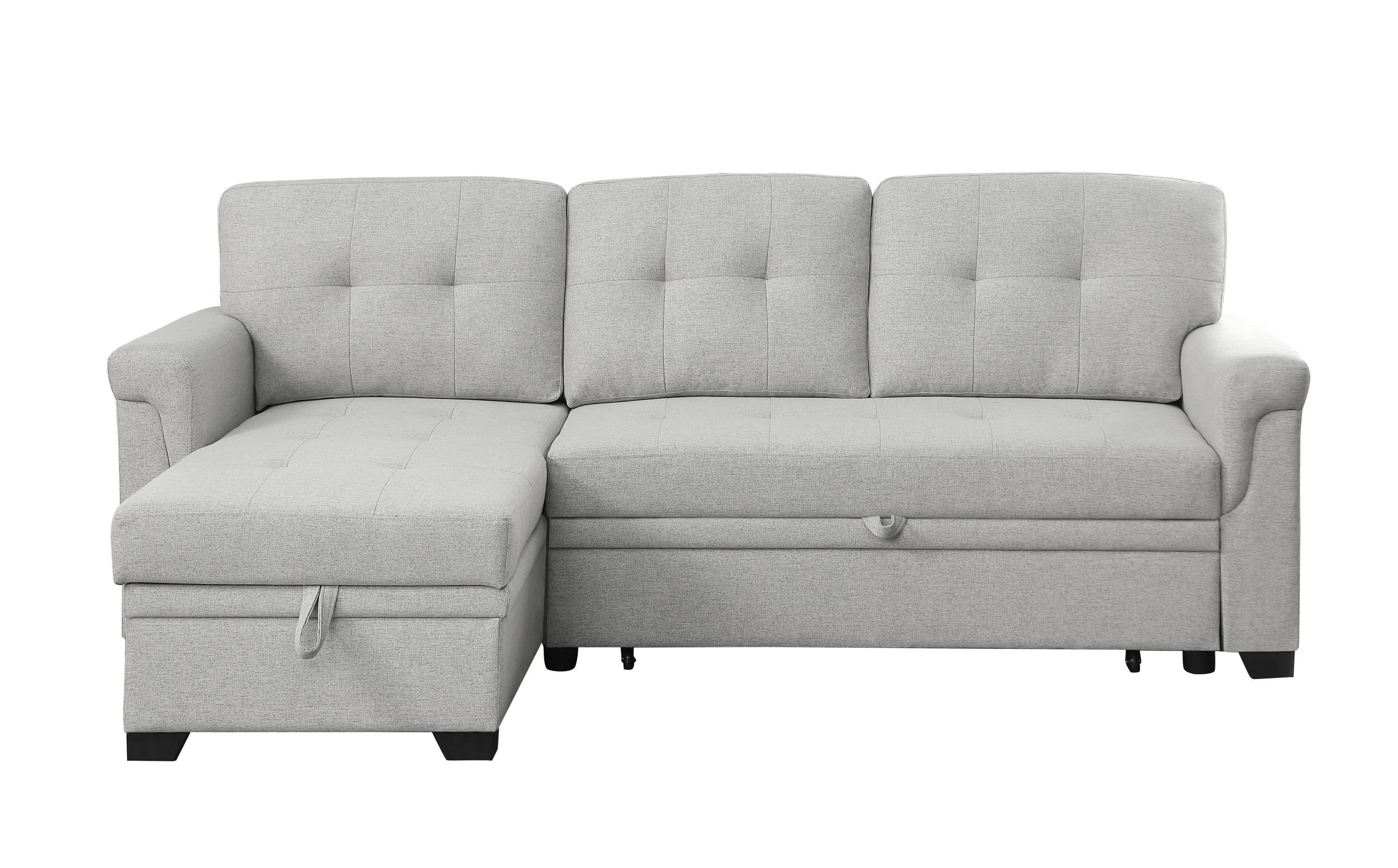 Light Gray Reversible Sleeper Sectional Sofa with Storage Chaise X9089