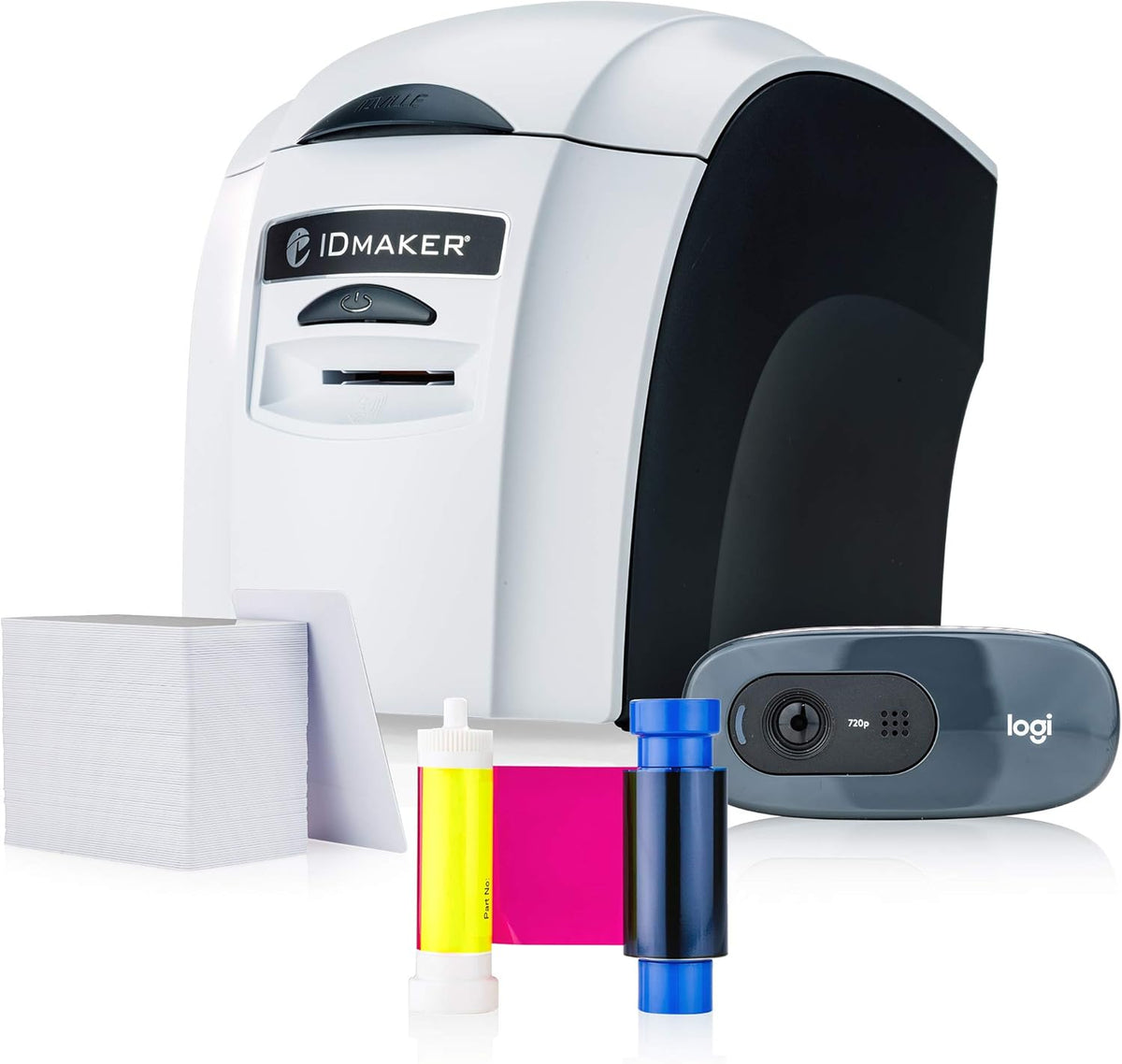 Card Printer Machine with IDMaker Software, Premium Camera, 100-Print Color Ribbon, 100 Blank PVC Cards G9701