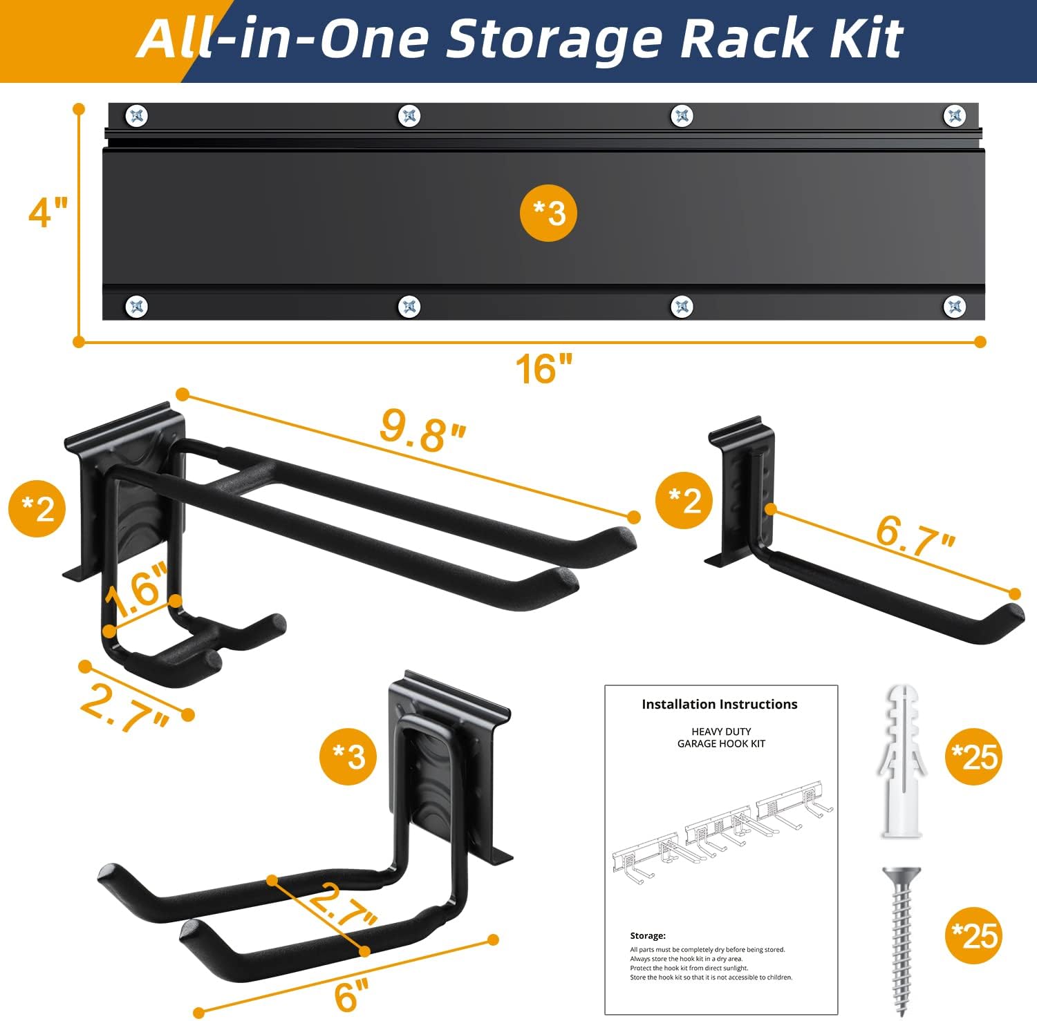 Heavy Duty Steel Wall Mount Tool Storage Rack, Pack of 2 J860804