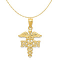 14K Yellow Gold Diamond-Cut Nurse Pendant Charm with 10K Yellow Gold Rope Chain Necklace 20'' R962