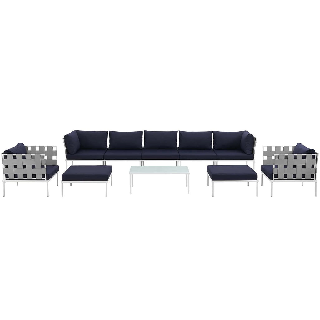Navy Blue White 10 PCS Rattan Sectional Sofa Set B621