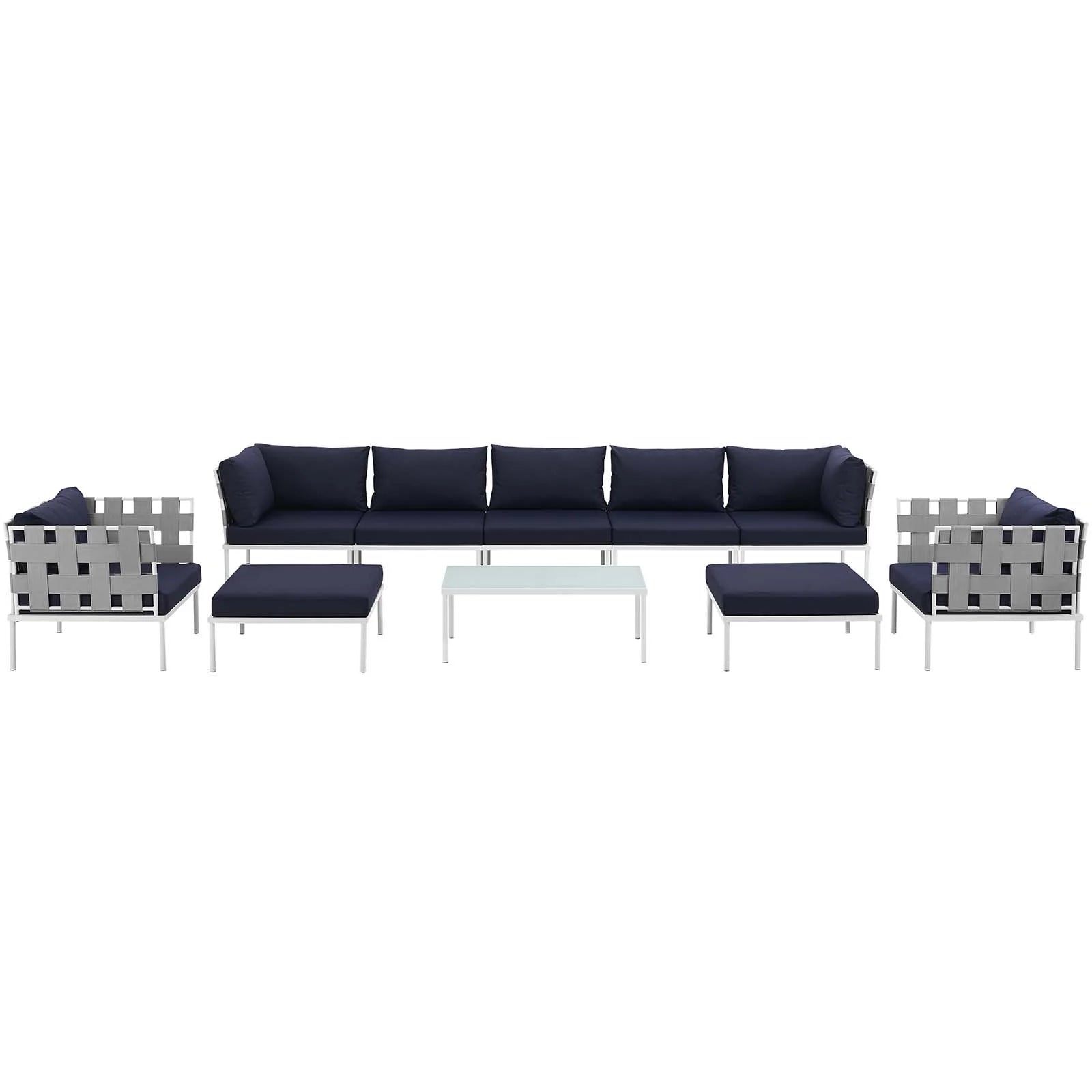 Navy Blue White 10 PCS Rattan Sectional Sofa Set B621