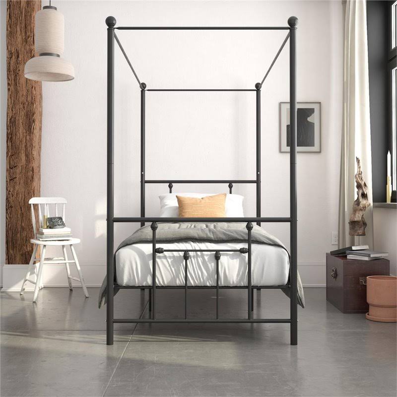 Twin Size Metal Canopy Bed Frame in Black E640