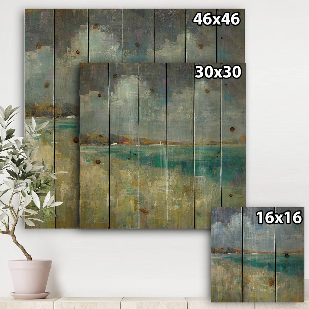Nautical Coastal Print on Natural Pine Wood - Blue - 46 in. Wide x 46 in. High L558