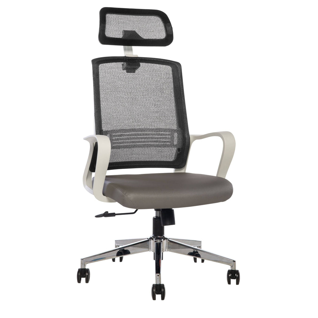 Ergonomic Mesh/Fabric High-Back Task Chair with Headrest, Black/Gray/White M235