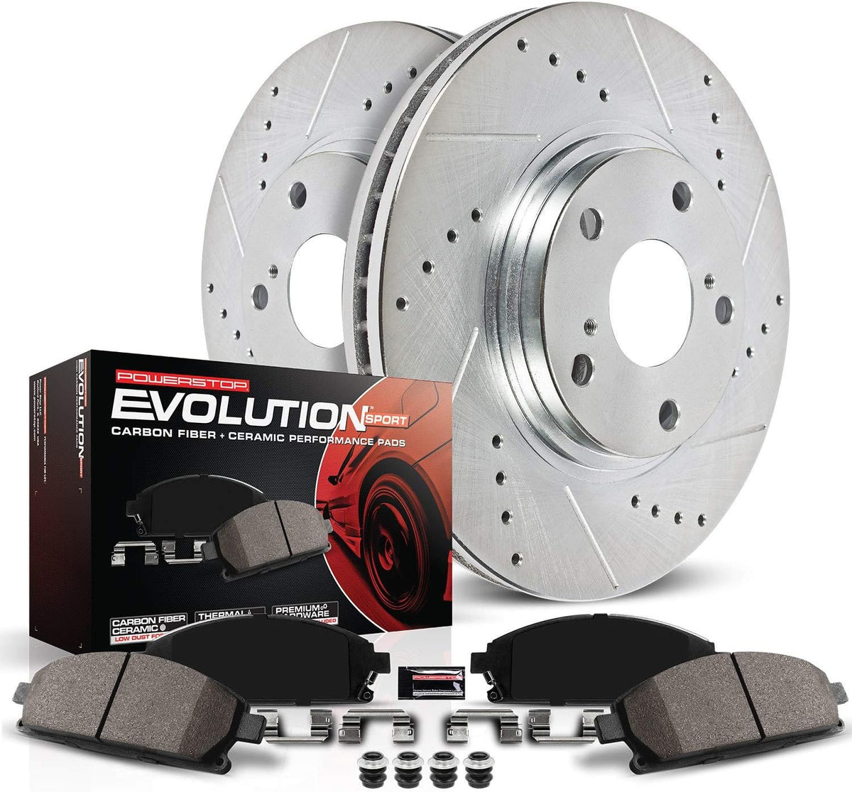 Front Z23 Carbon Fiber Brake Pads with Drilled & Slotted Brake Rotors Kit E387