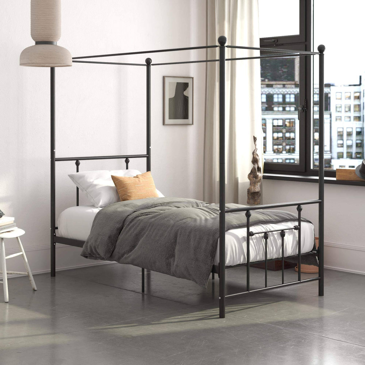 Twin Size Metal Canopy Bed Frame in Black E640