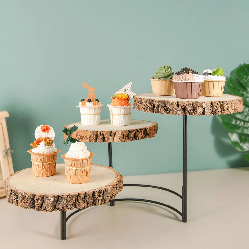 3-Tier Wood Slice Cheese Board and Cupcake Stand A4440
