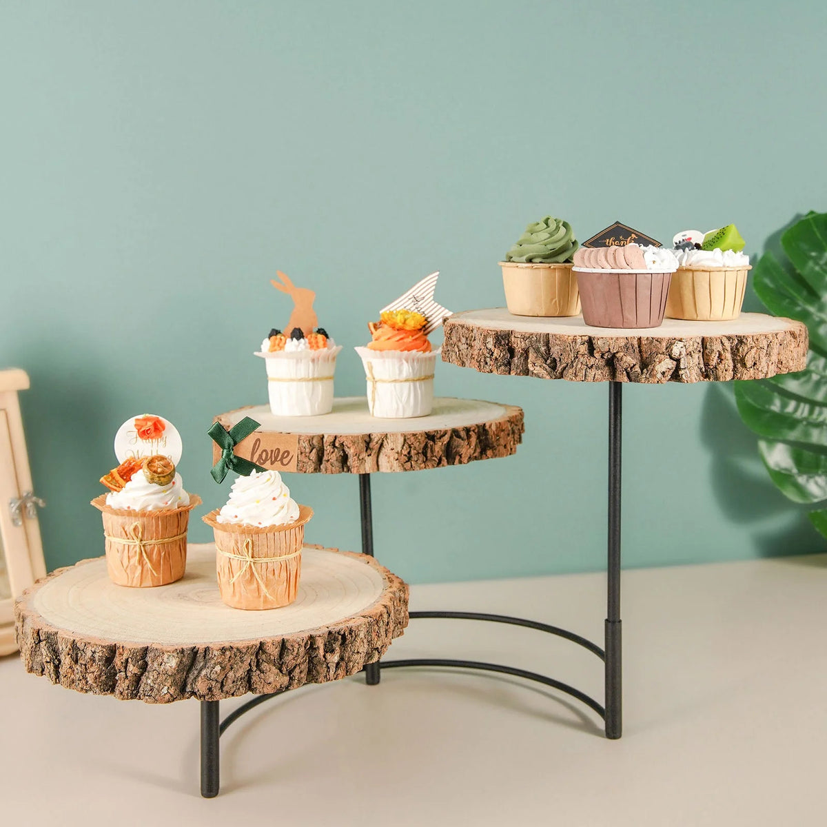3-Tier Wood Slice Cheese Board and Cupcake Stand A4440