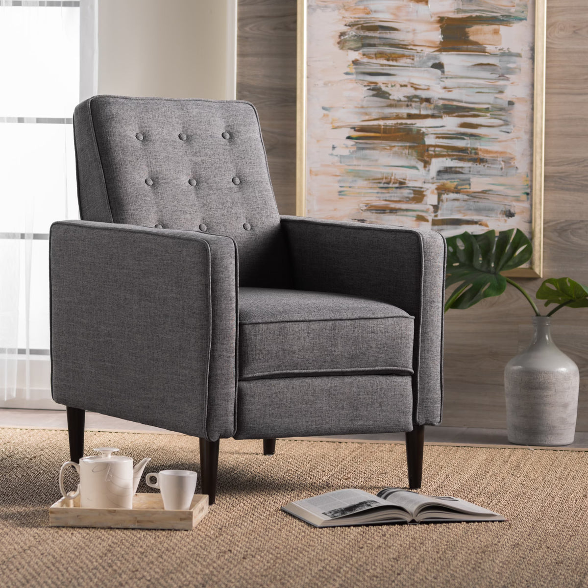 Grey Fabric Recliner W9350