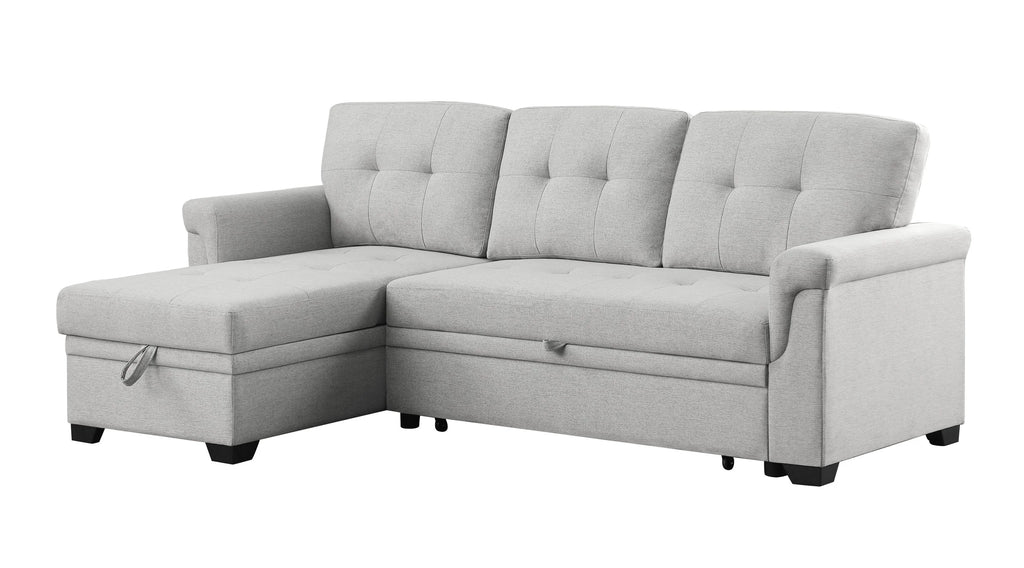 Light Gray Reversible Sleeper Sectional Sofa with Storage Chaise X9089