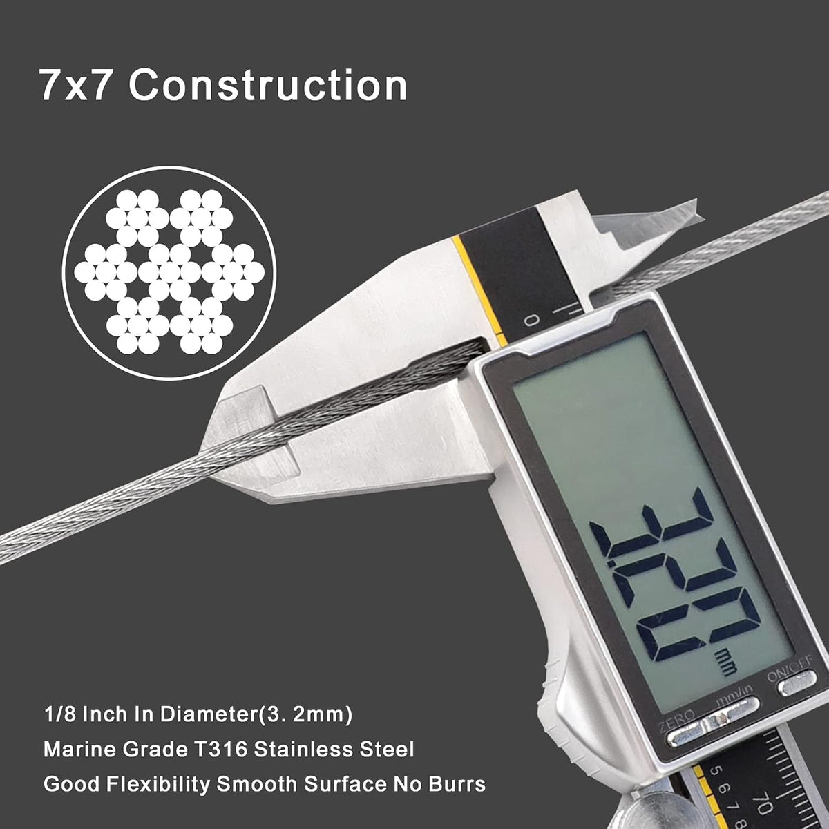 1/8 T316 Stainless Steel Cable with Cutter, 500FT Wire Rope, 7x7 Strands F332270