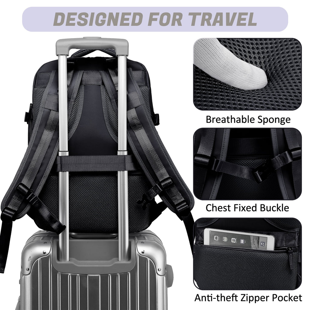 Black Waterproof Laptop Travel Backpack with USB Charging Port A305