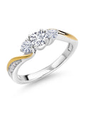 925 Sterling Silver 10K Yellow Gold White Lab Grown Diamond White Moissanite 3 Stone Engagement Ring D695