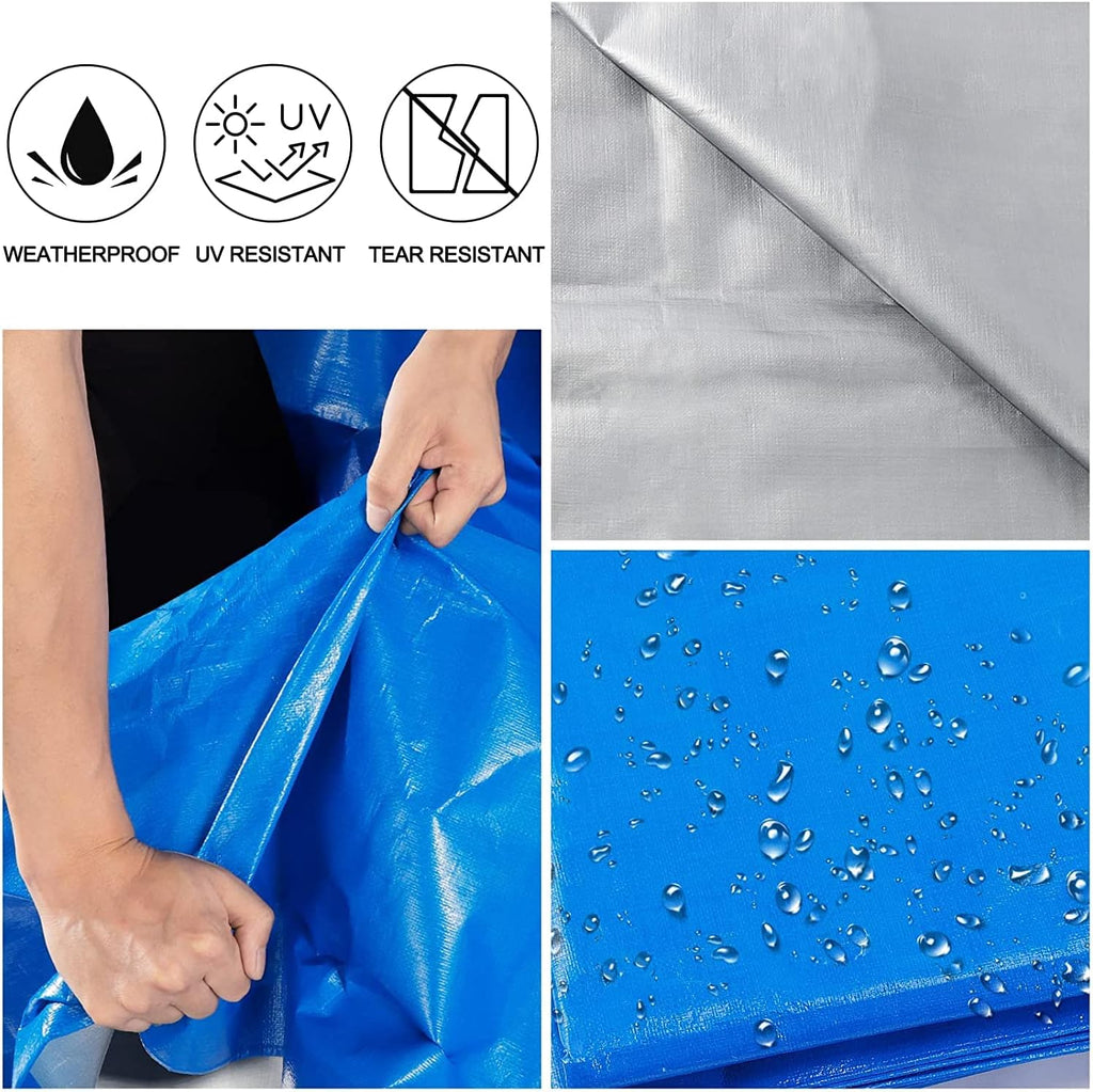 Blue Heavy Duty Waterproof 16 Mil Thick Tarpaulin with Metal Grommets 20x30 G6237
