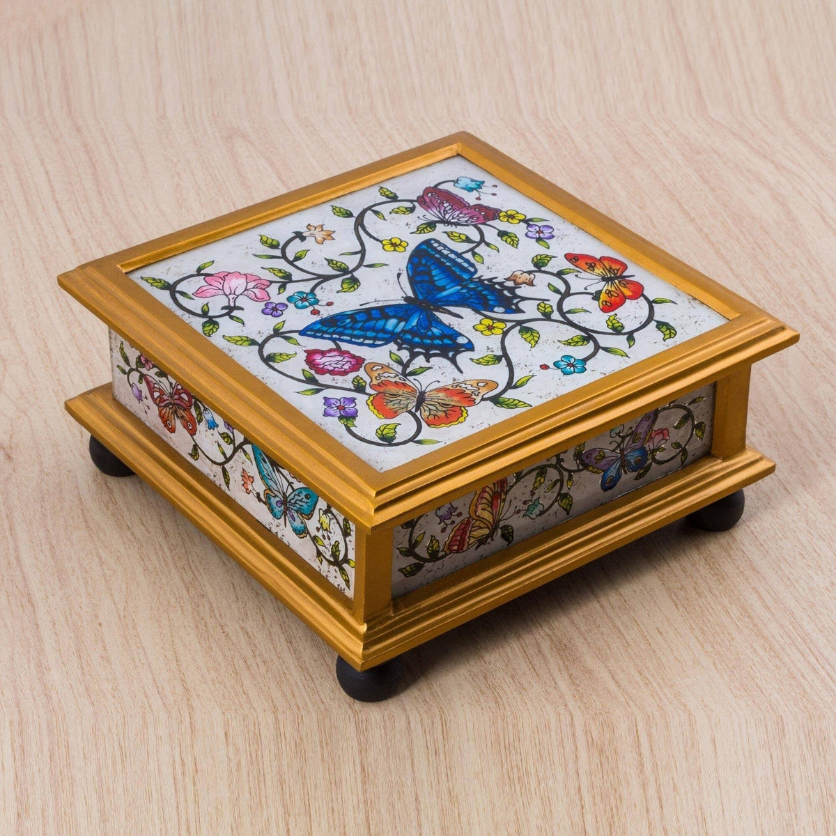 Ivory Reverse Painted Glass Decorative Box J664298
