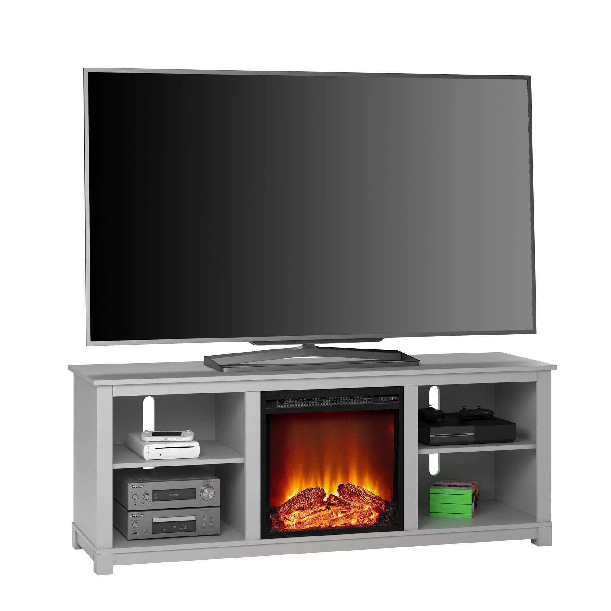 TV Console with Fireplace in Dove Gray R7037