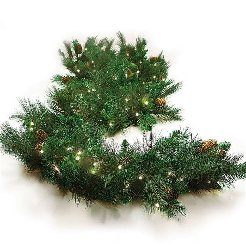 Pre-Lit Mixed Noble Garland with 100 Warm White Lights and Pinecones C69517