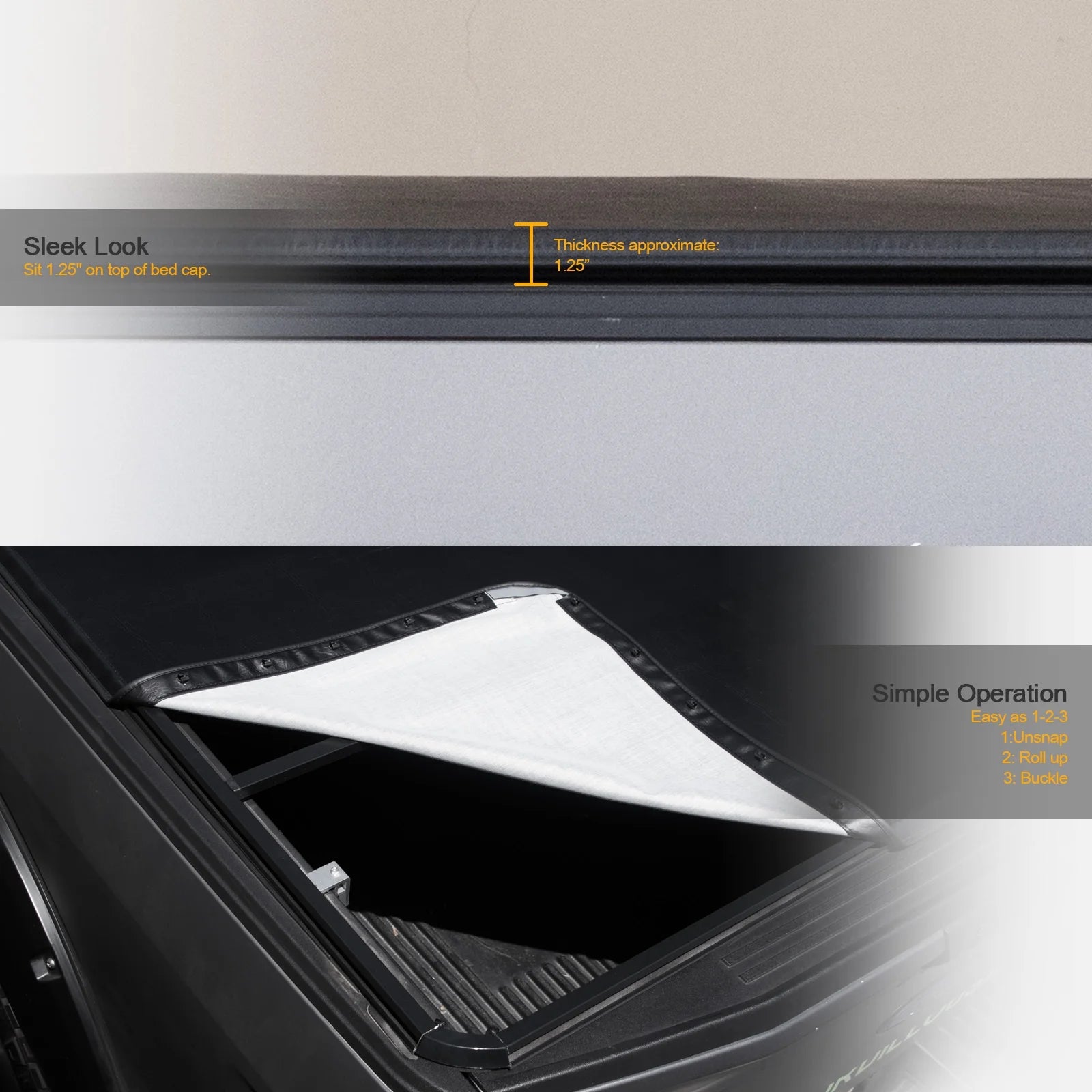 Black Hidden Snap Tonneau Cover for 6.5 Feet Bed H5086