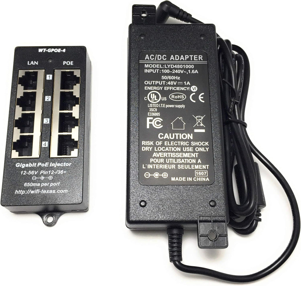 4 Port Gigabit Passive PoE Injector with 48V 48W UL Power Supply, Pack of 2 D464165