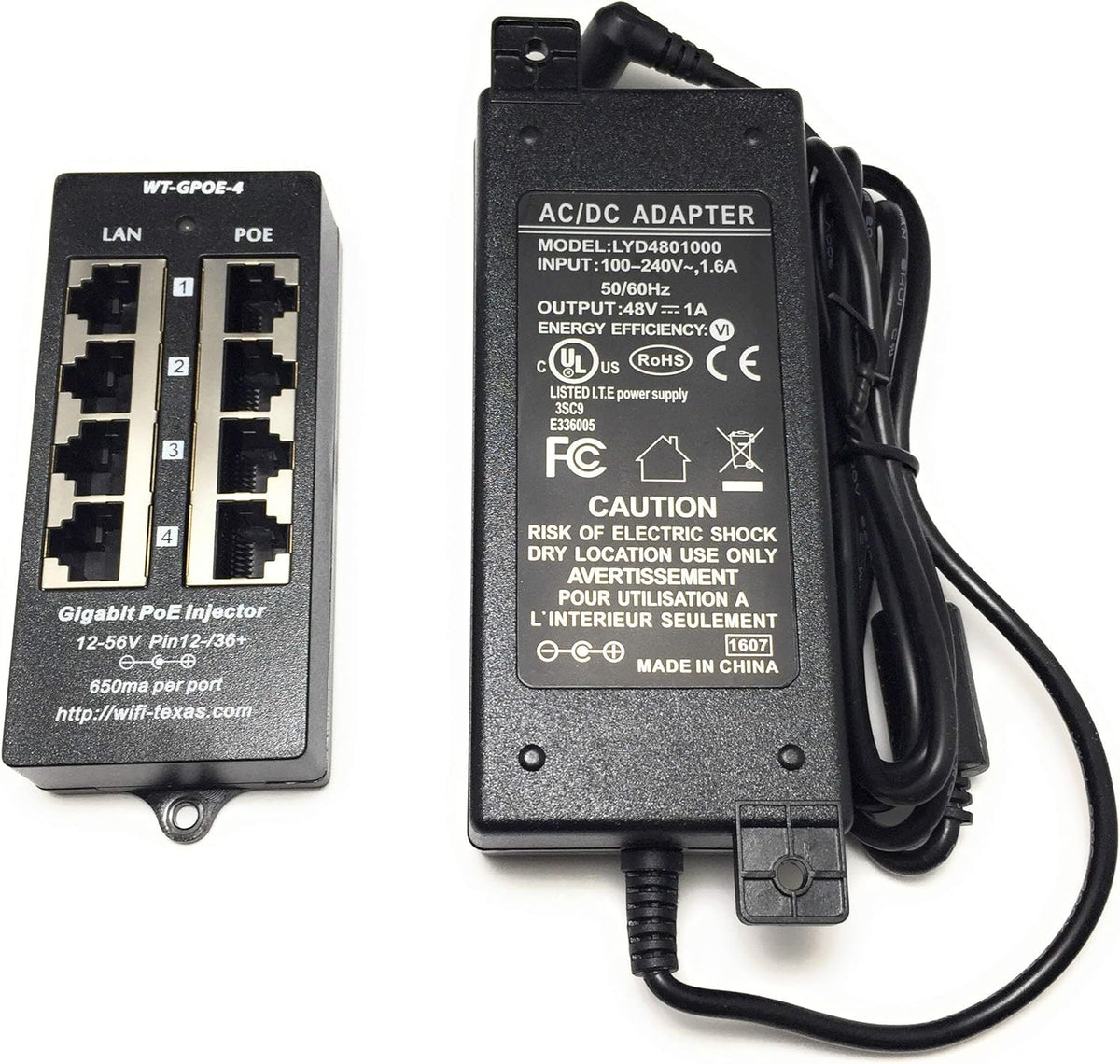 4 Port Gigabit Passive PoE Injector with 48V 48W UL Power Supply, Pack of 2 D464165