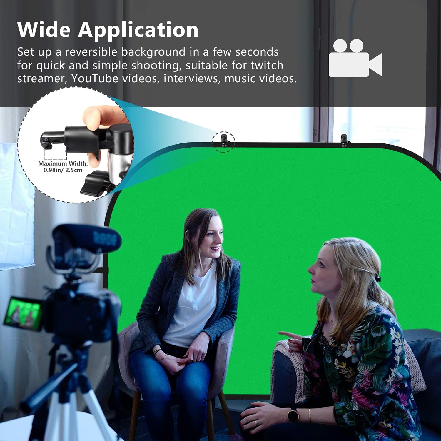 5x7ft Collapsible Chromakey Backdrop with Stand, 2-in-1 Reversible Green Screen Blue Background Panel L58824