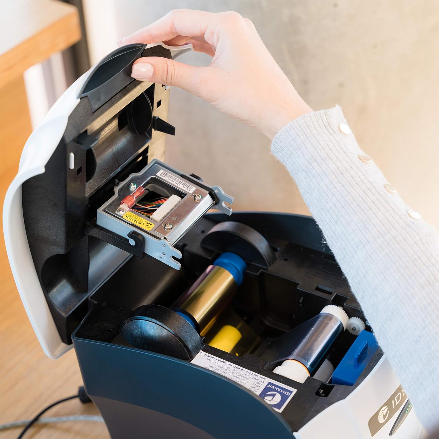 Card Printer Machine with IDMaker Software, Premium Camera, 100-Print Color Ribbon, 100 Blank PVC Cards G9701