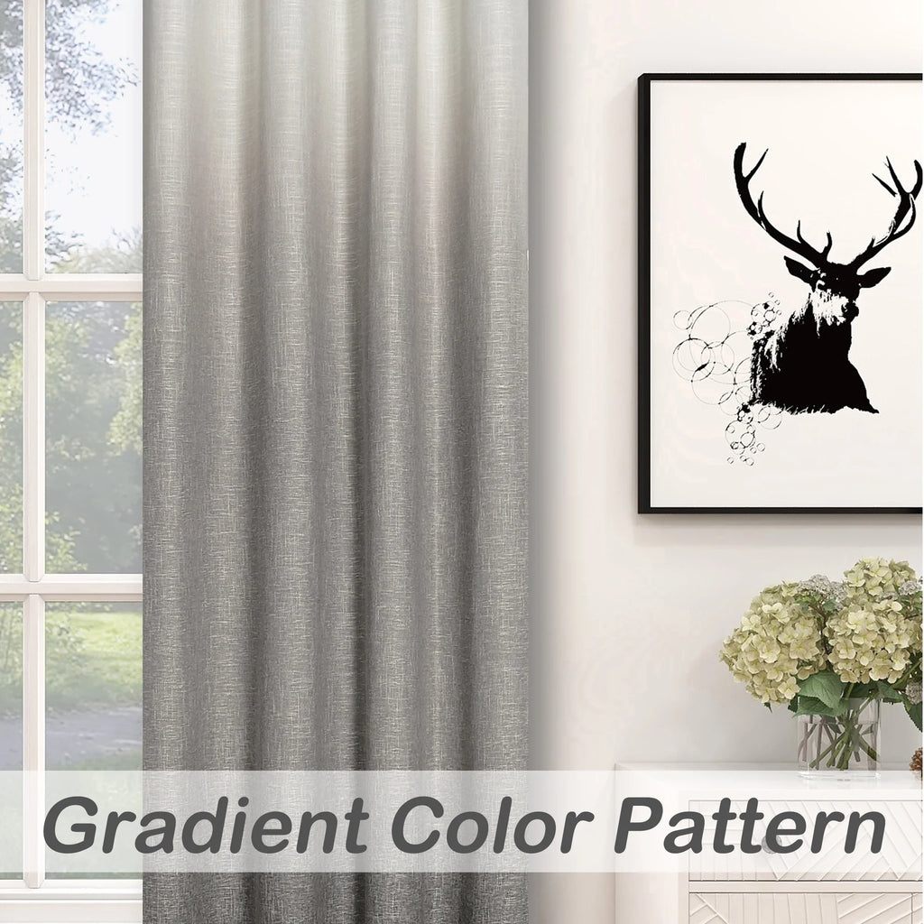 White Gray Ombre Full Blackout Curtains Linen Texture with Grommet, 50"x63"x2 R1264