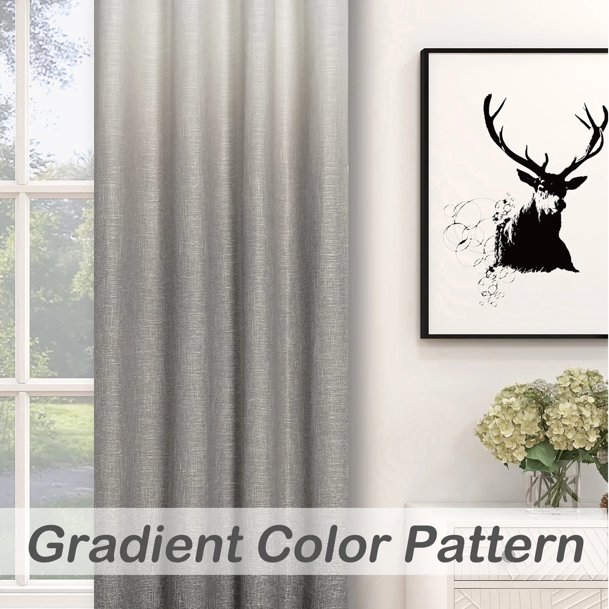 White Gray Ombre Full Blackout Curtains Linen Texture with Grommet, 50"x63"x2 R1264