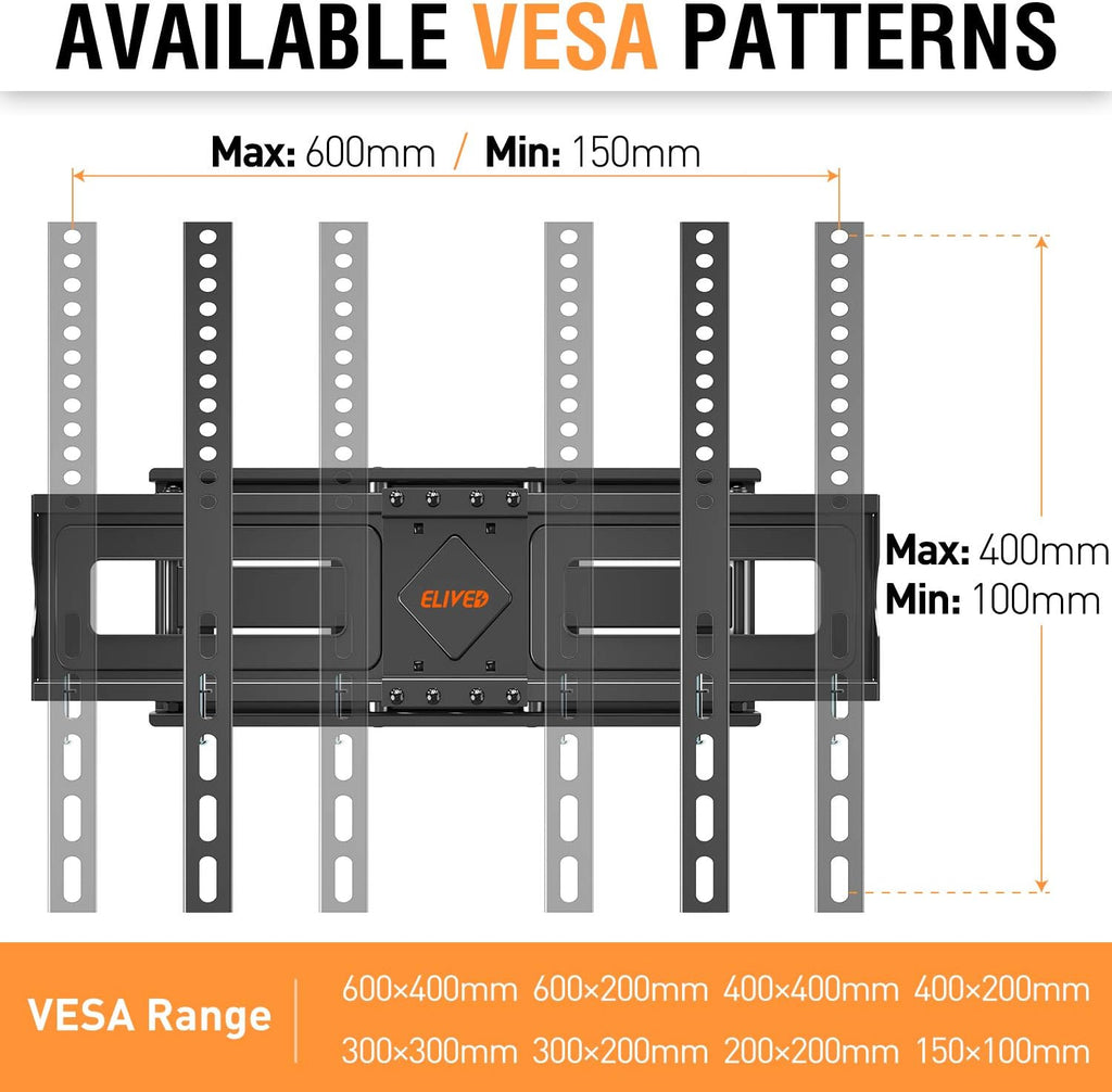 TV Wall Mount for 37-75 Inch Flat Screen TVs, Swivel and Tilt Full Motion, Max VESA 600x400mm, 99 lbs, Pack of 2 B8495