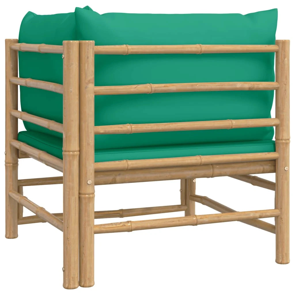 Bamboo Patio Corner Sofa with Green Cushions A2674